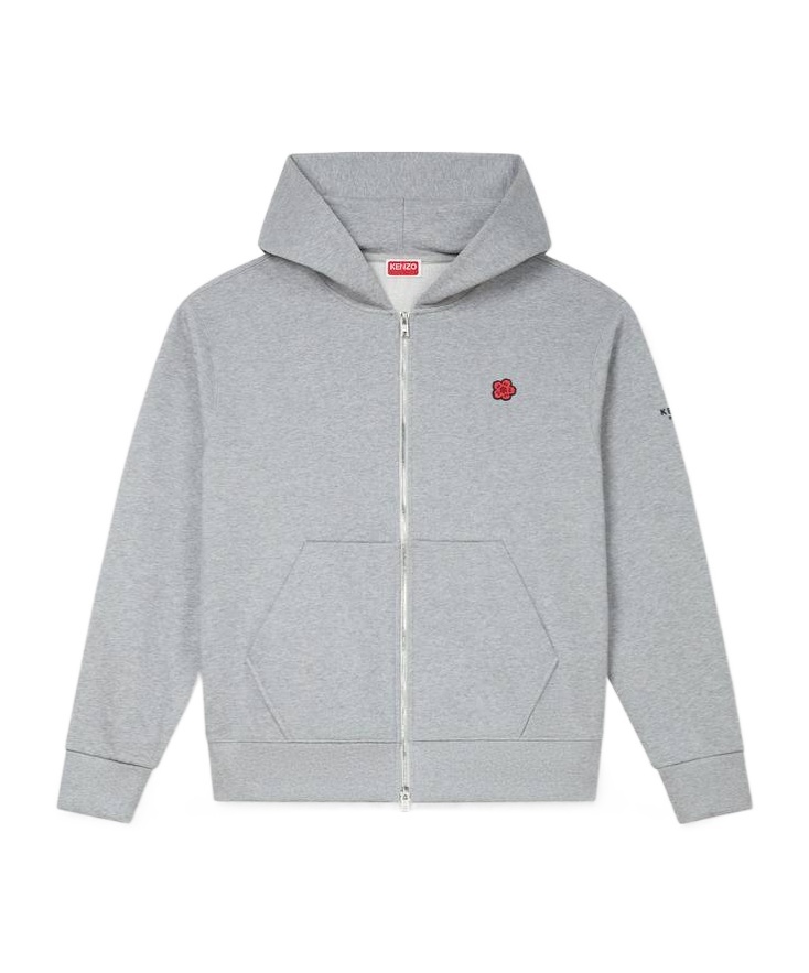 Kenzo Boke Flower Embroidered Zipped Hoodie In Gray