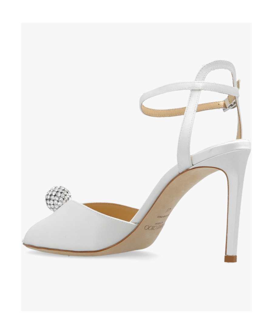 Jimmy Choo White Sacora 85 Glitter Leather Sandals In White