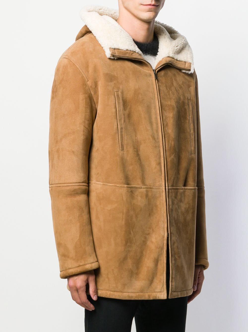 Saint Laurent Fur Zipper Coat In Brown
