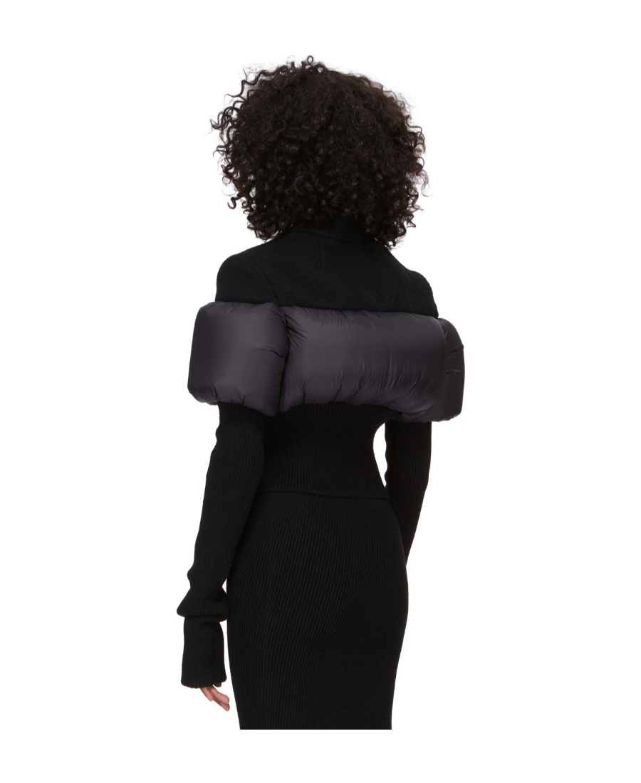 Rick Owens Padded-panels Ribbed-knit Fitted Jacket In Black