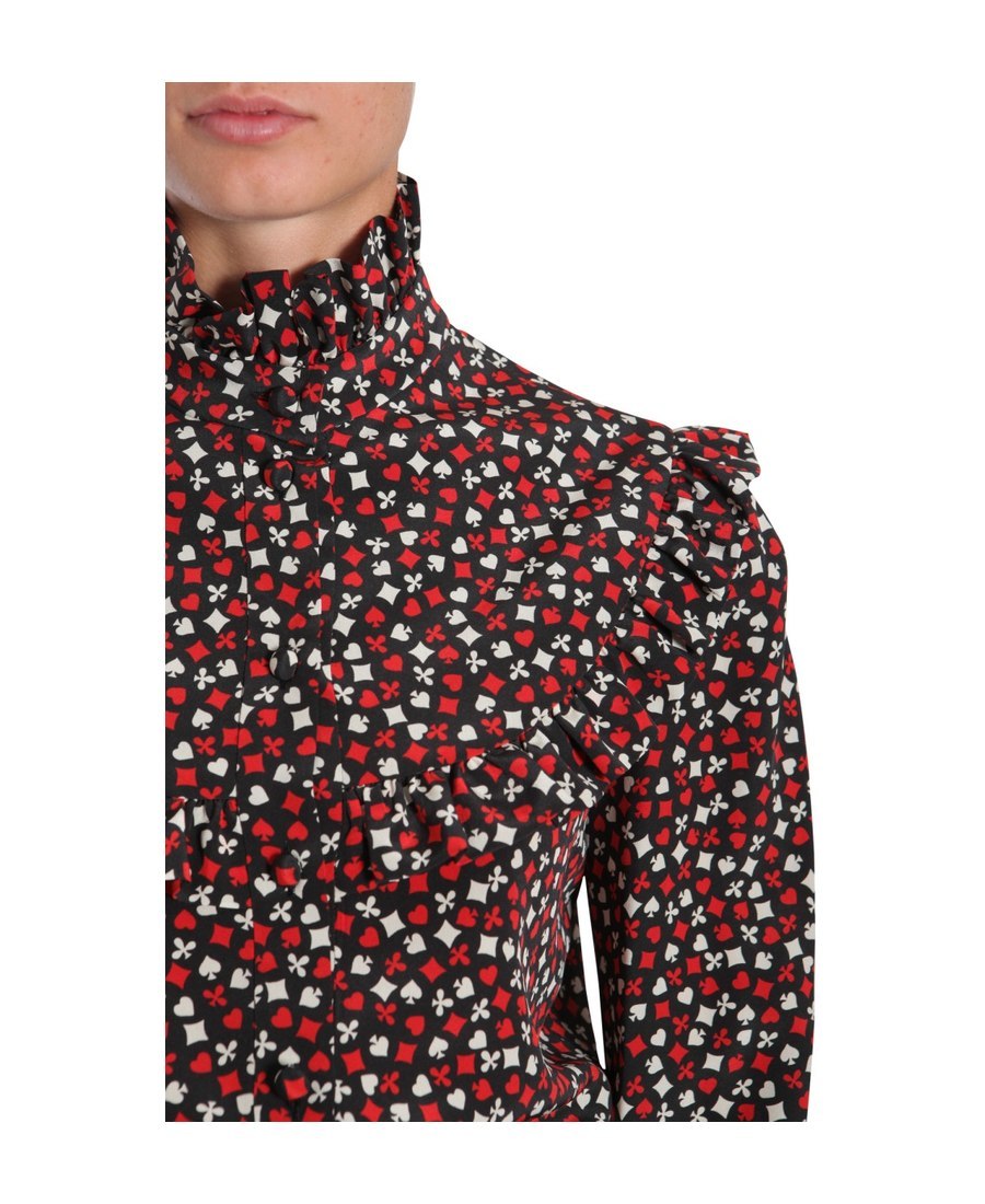 Saint Laurent Women Stand Up Collar Blouse In Red