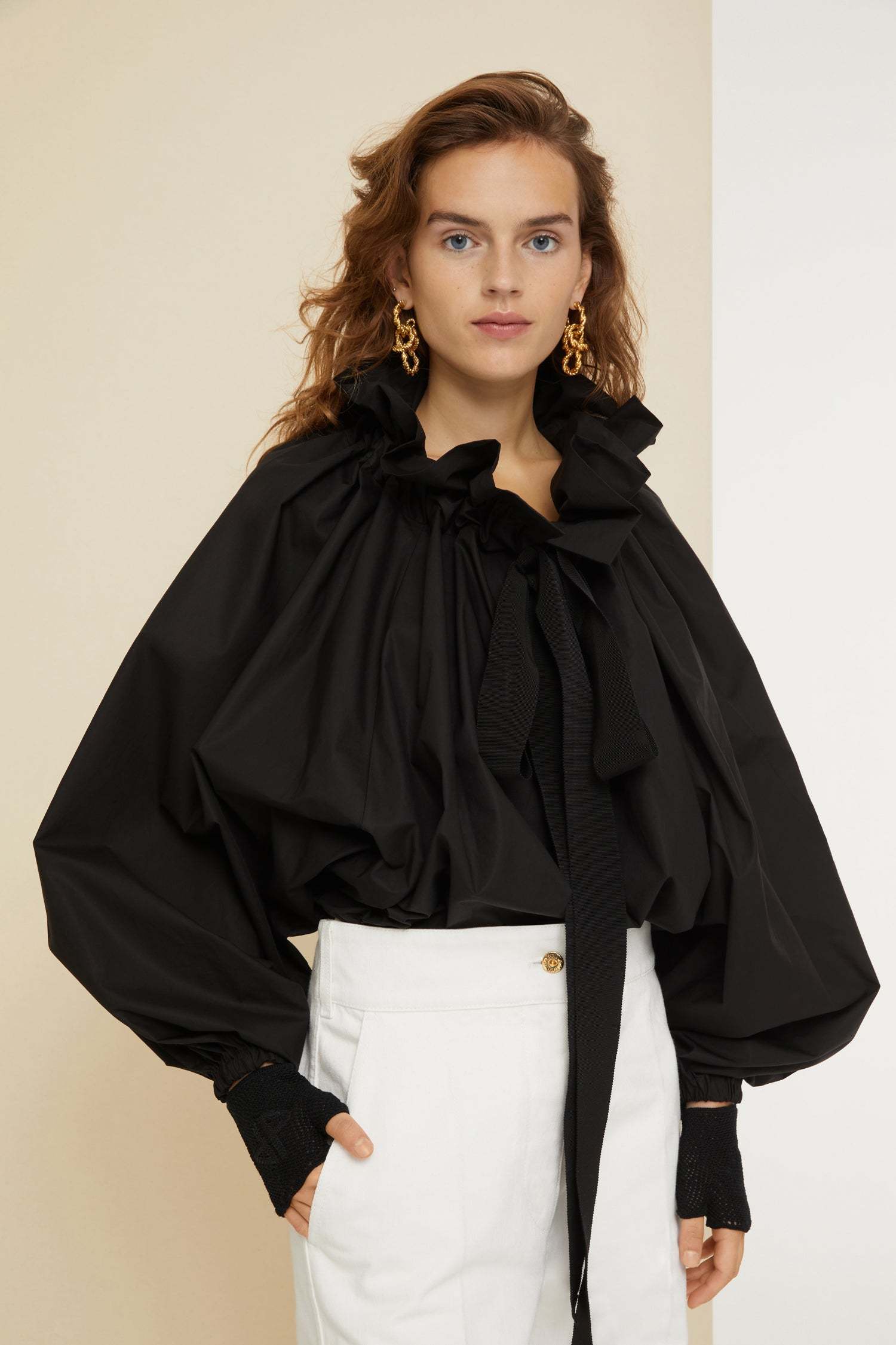 Patou Drawstring Collar Blouse In Black