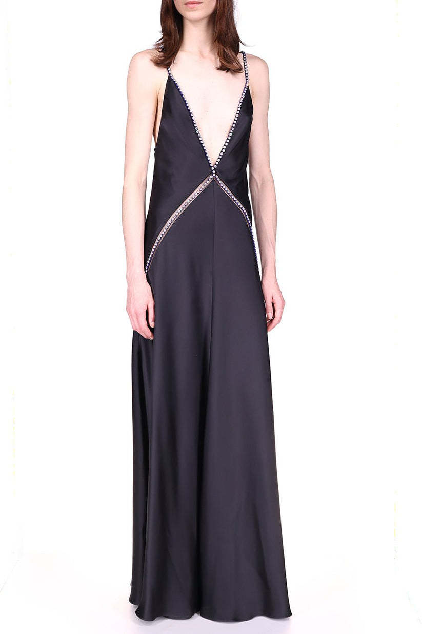 Stella Mccartney Crystal Frame Double Satin A-line Maxi Dress In Black