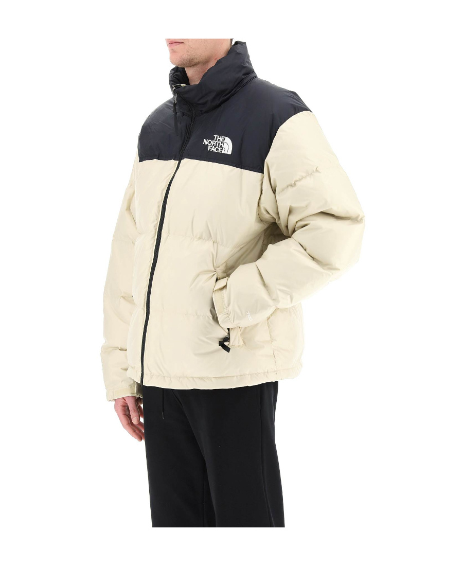 Shop The North Face Panelled Logo Puffer Jacket In White