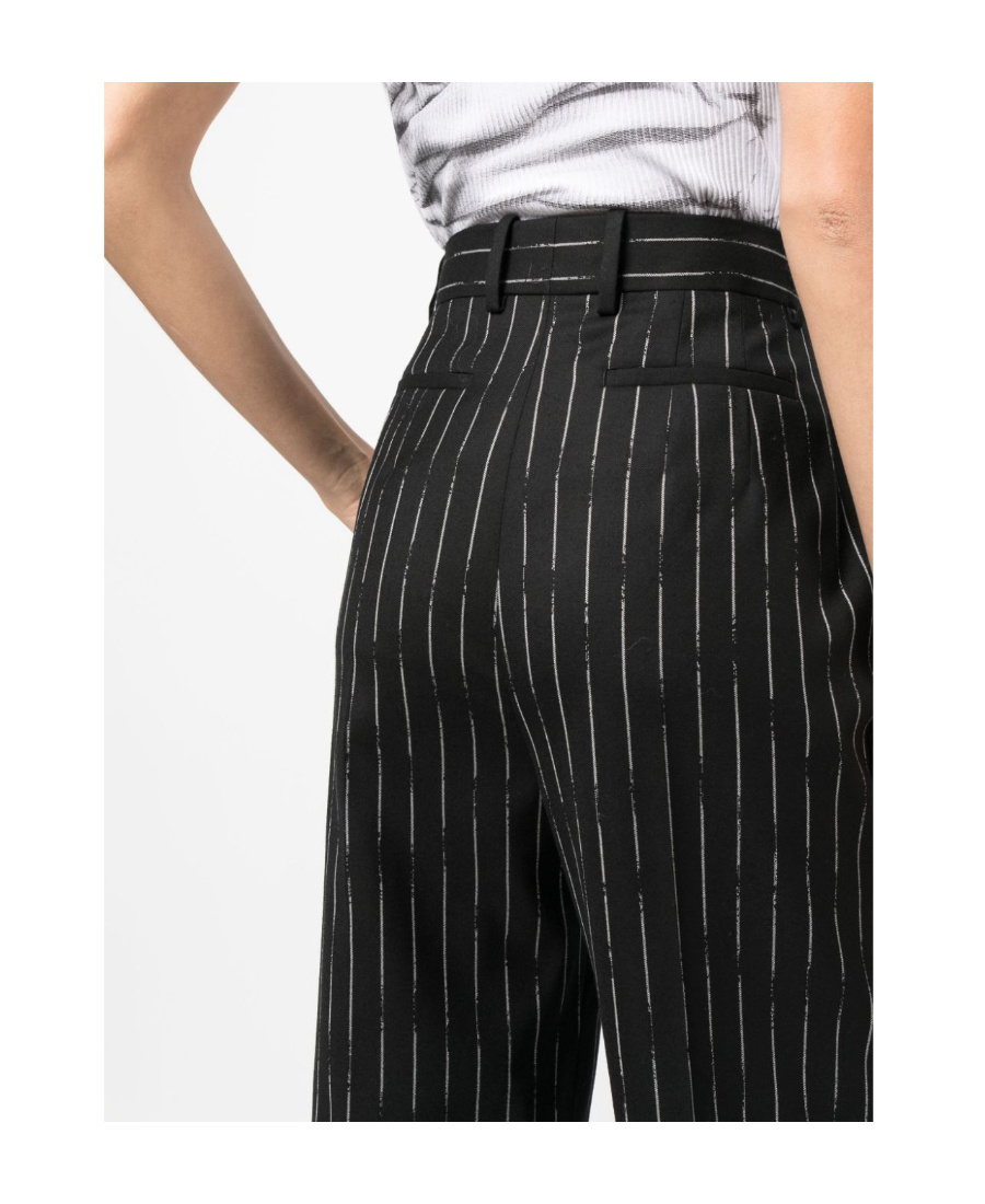 Alexander Mcqueen High-waisted Striped Wool Trousers In Black