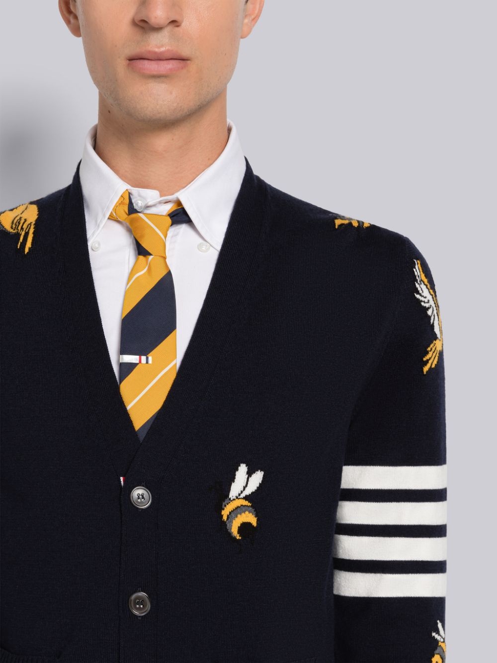 Shop Thom Browne 4-bar Stripe Intarsia-patterned Cardigan In Black