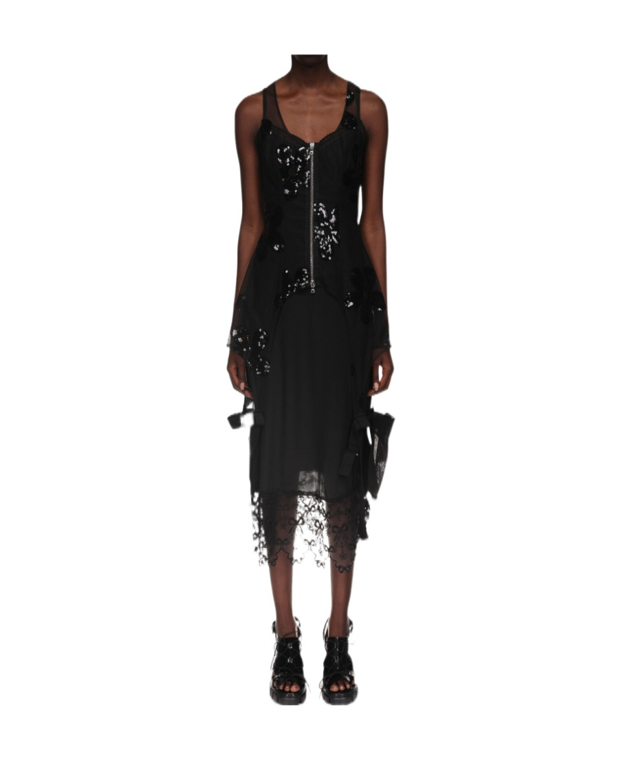 Simone Rocha Sequinned Zip-up Bodysuit In Black