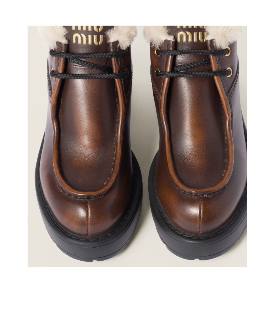 Miu Miu Fumé Leather Booties In Brown