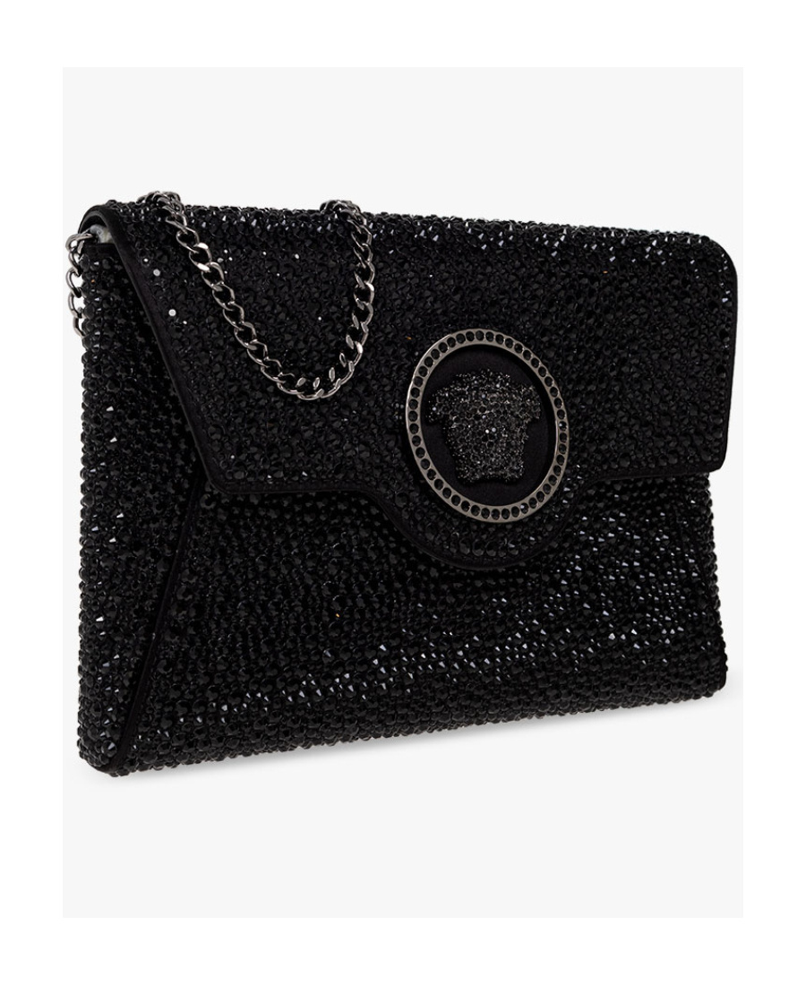 Versace La Medusa Crystal Envelope Clutch In Black
