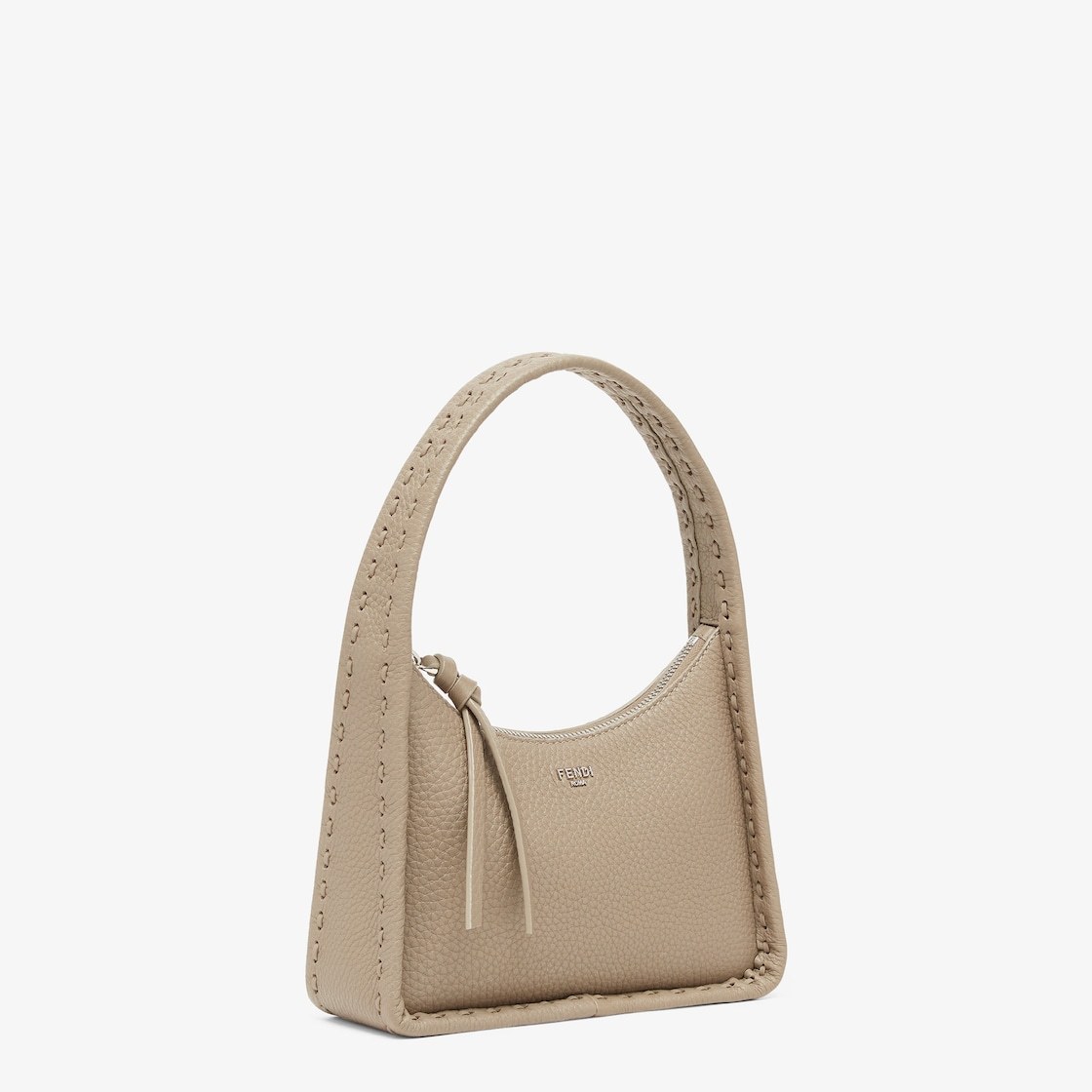 Shop Fendi Small Dove Grey Selleria Bag With 264 Hand-sewn Topstitches In Nude