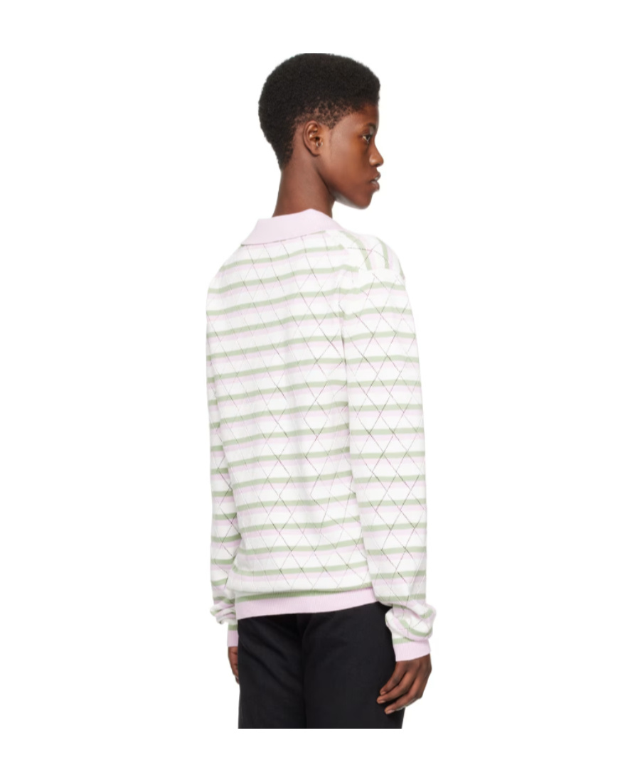 We11 Done Striped Polo Shirt In White