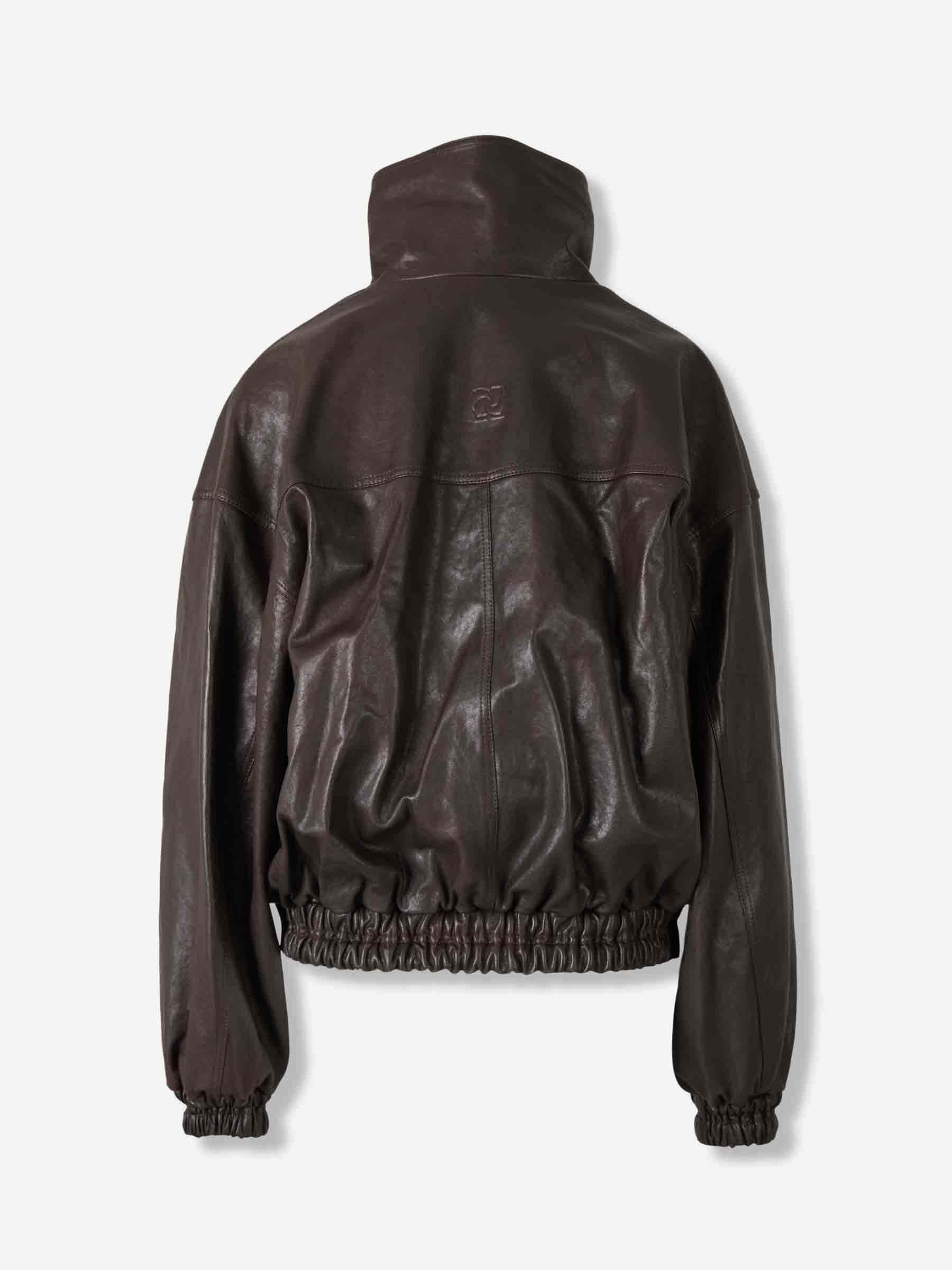 Magda Butrym High-neck Elastic-cuff Leather Jacket In Multi