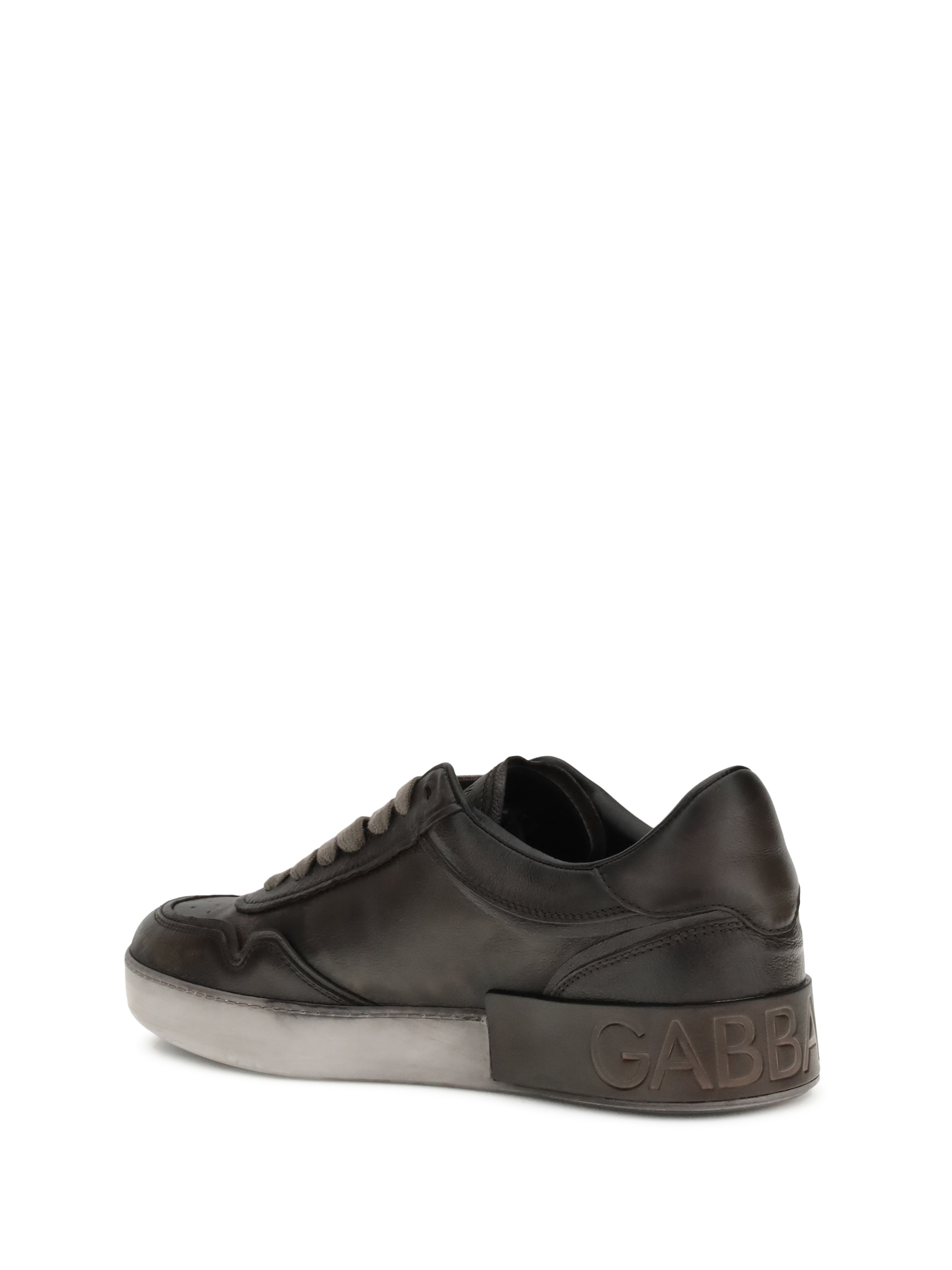 Dolce & Gabbana Brown Leather Vit Beck Sneakers In Black