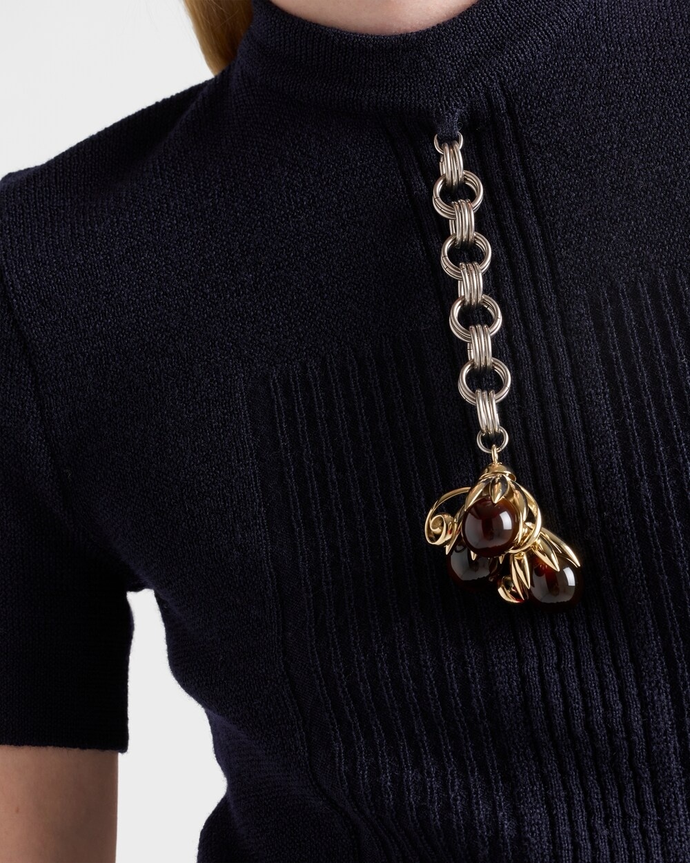 Prada Pendant-embellishment Ribbed Sweater In Blue