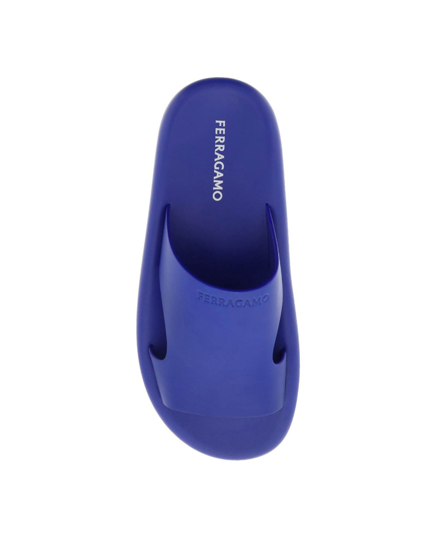 Ferragamo Dolce Leather Flatform Slides In Blue