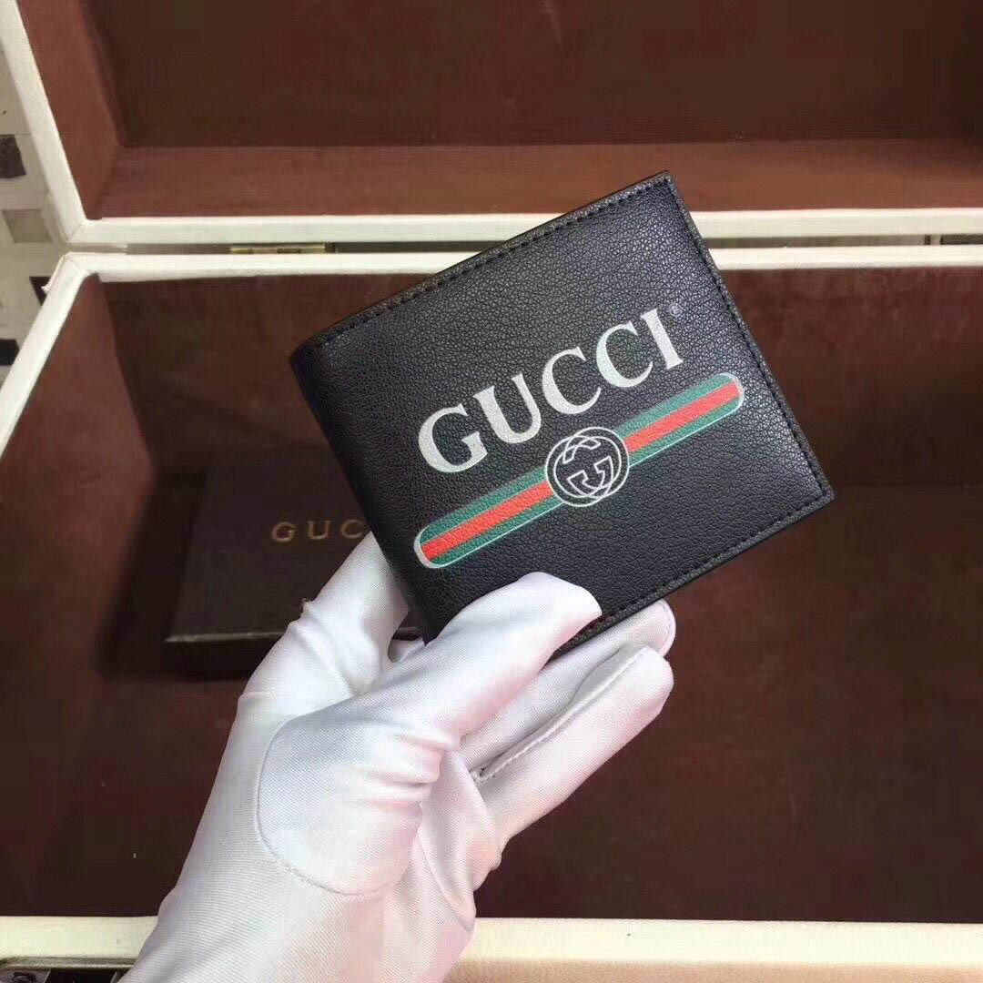 Shop Gucci Print Leather Coin Wallet In Black