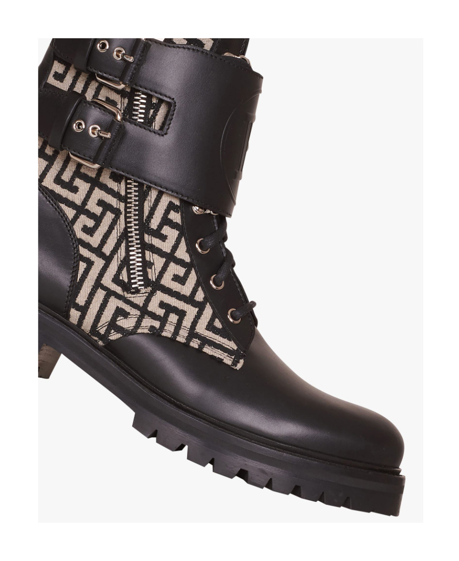 Balmain Bicolor Smooth And Monogram Jacquard Phil Ranger Ankle Boots In Black