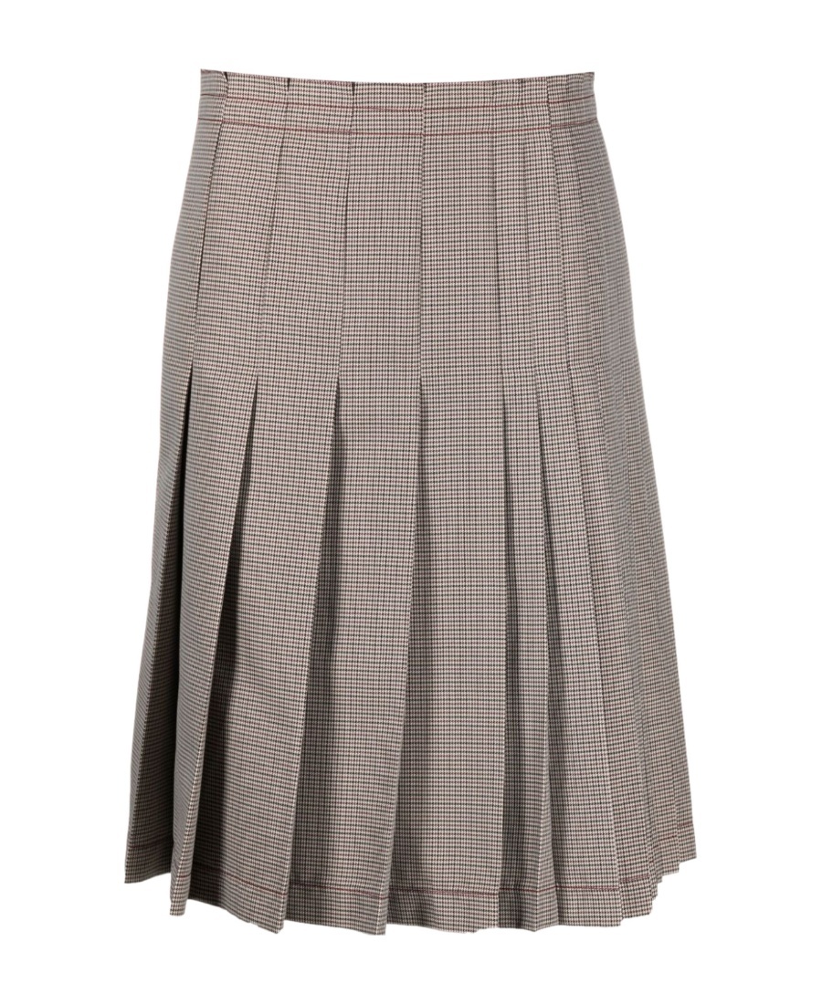 Marni Check-print Pleated Midi Skirt In Gray