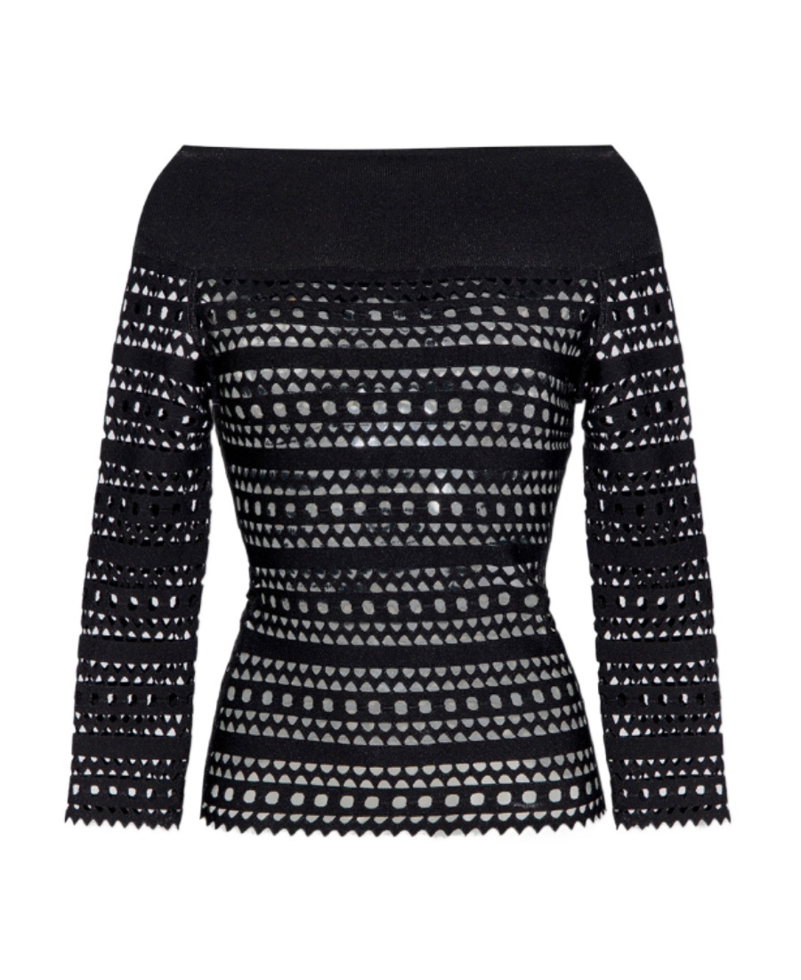 Alaïa Open-knit Off-shoulder Longsleeved Top In Black