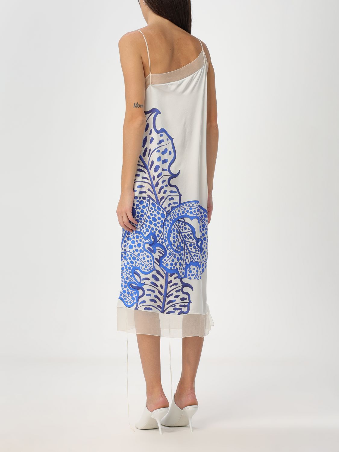 Ferragamo Midi Dress With Sleeveless Spaghetti Straps In White