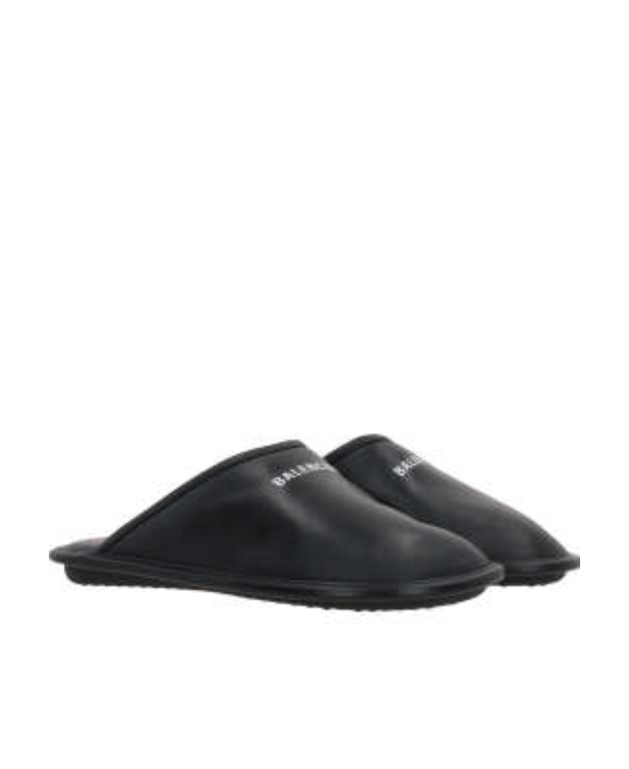 Balenciaga Logo-print Leather Slippers In Black/white