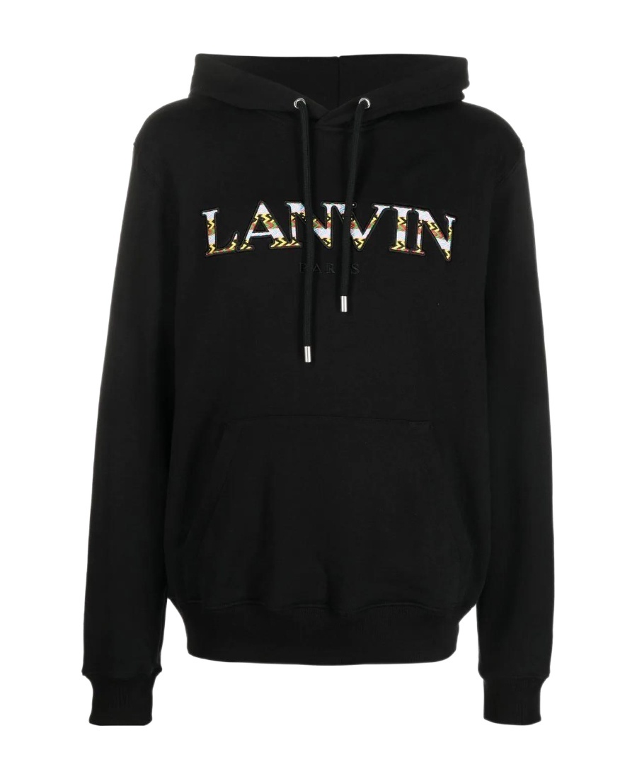 Lanvin Embroidered-logo Pouch-pocket Hoodie In Black