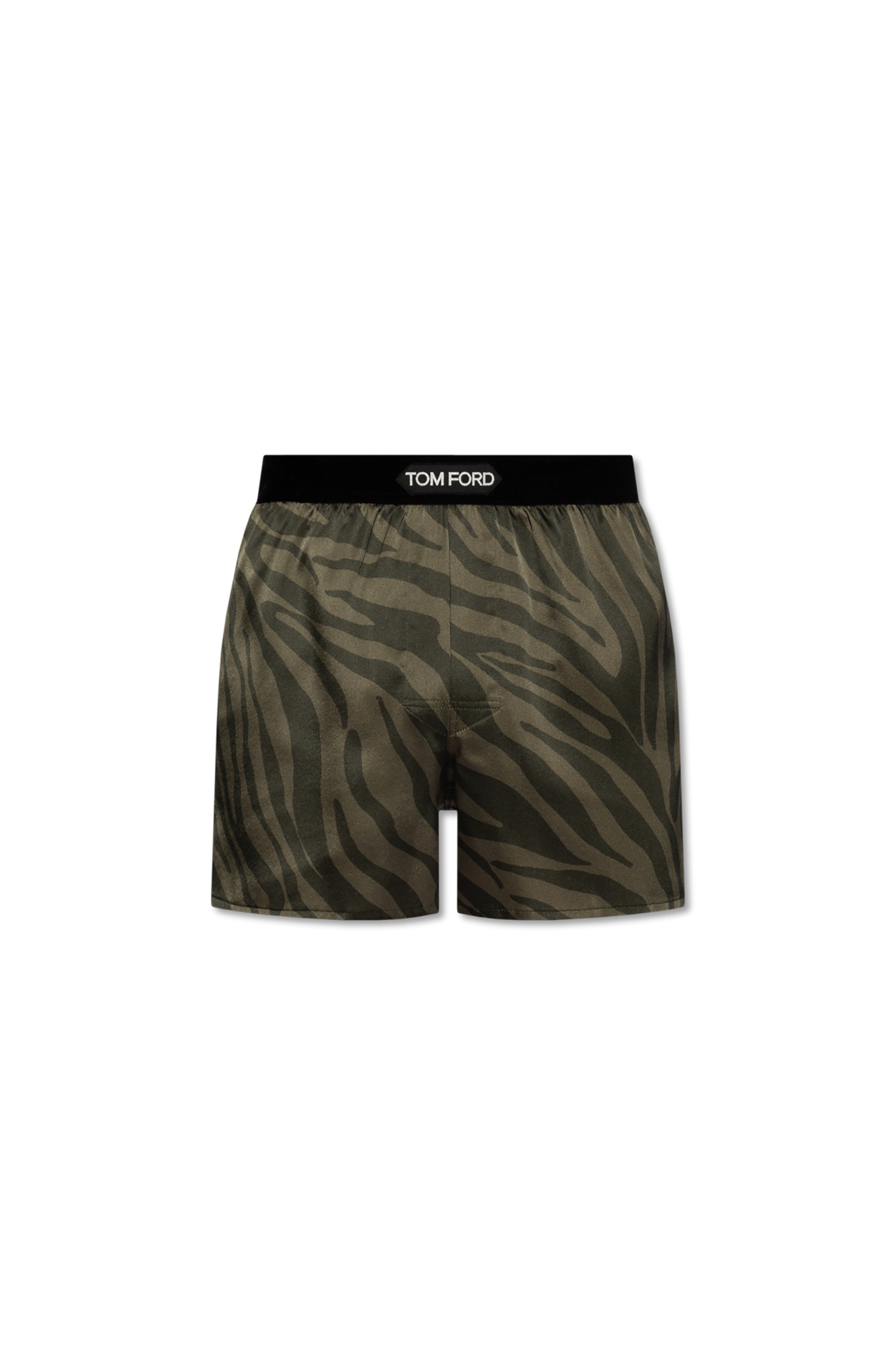 Tom Ford Animal Patterned Silk Satin Boxer With Velour Detail In Black