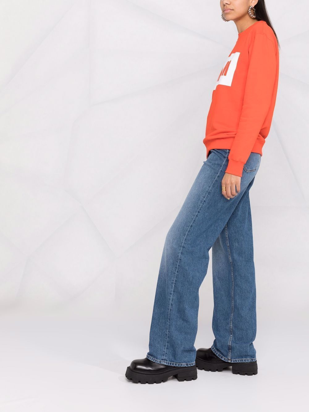 Msgm Logo-print Crew Neck Sweatshirt In Orange