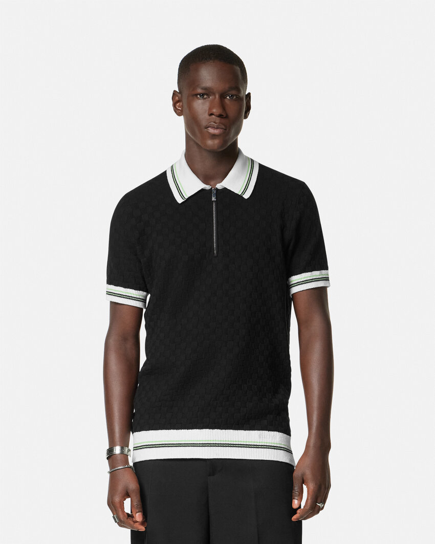 Versace Poloshirt Mit Reissverschluss In Black
