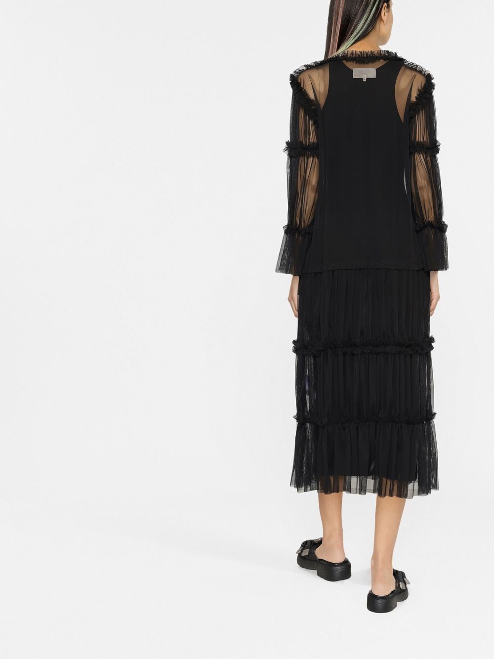 Shop Mm6 Maison Margiela Sheer Long-length Ruffle-trim Blouse In Black