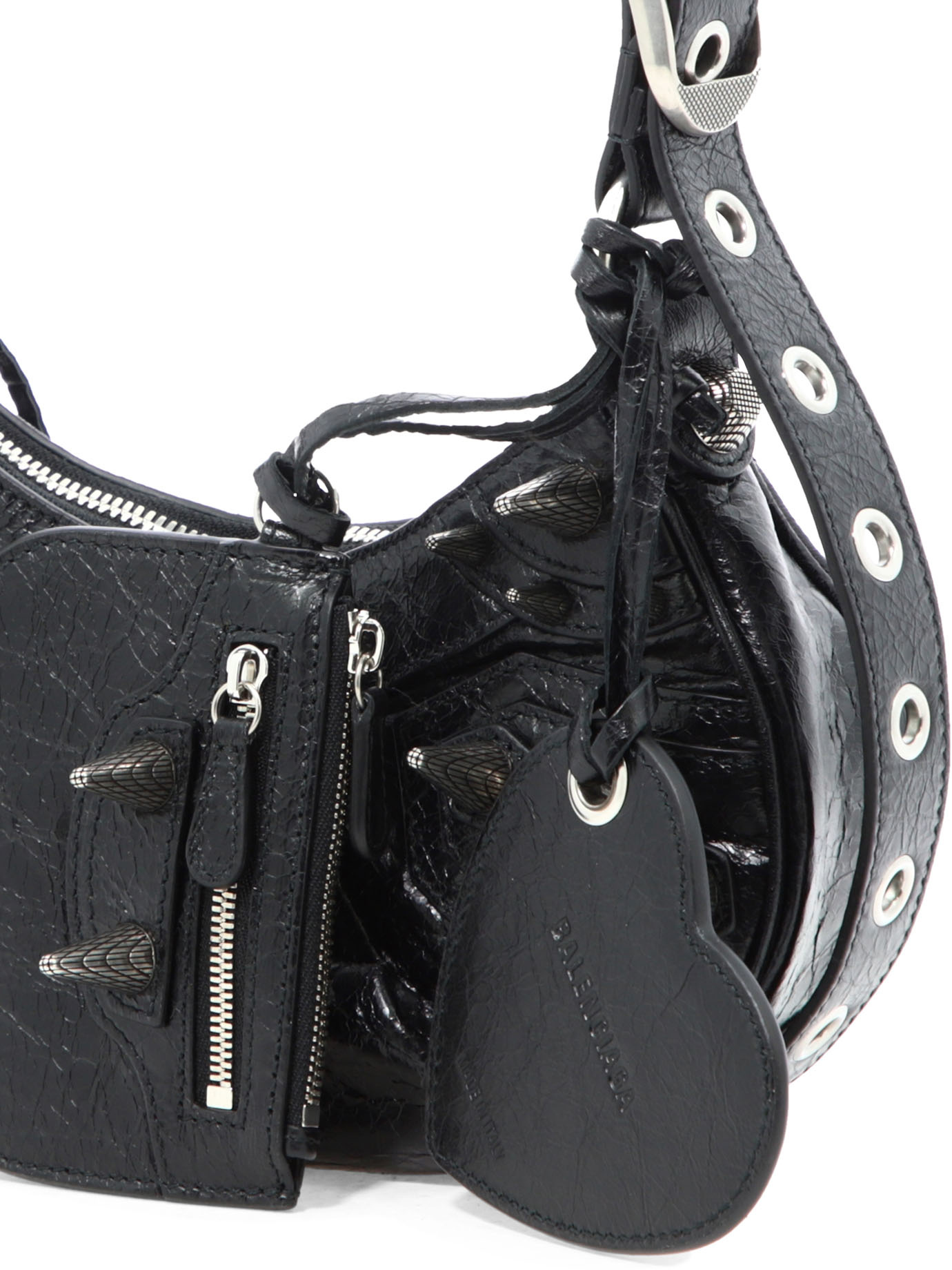 Balenciaga Green Leather Shoulder Handbag With Magnetic Closure And Metal Details In Black
