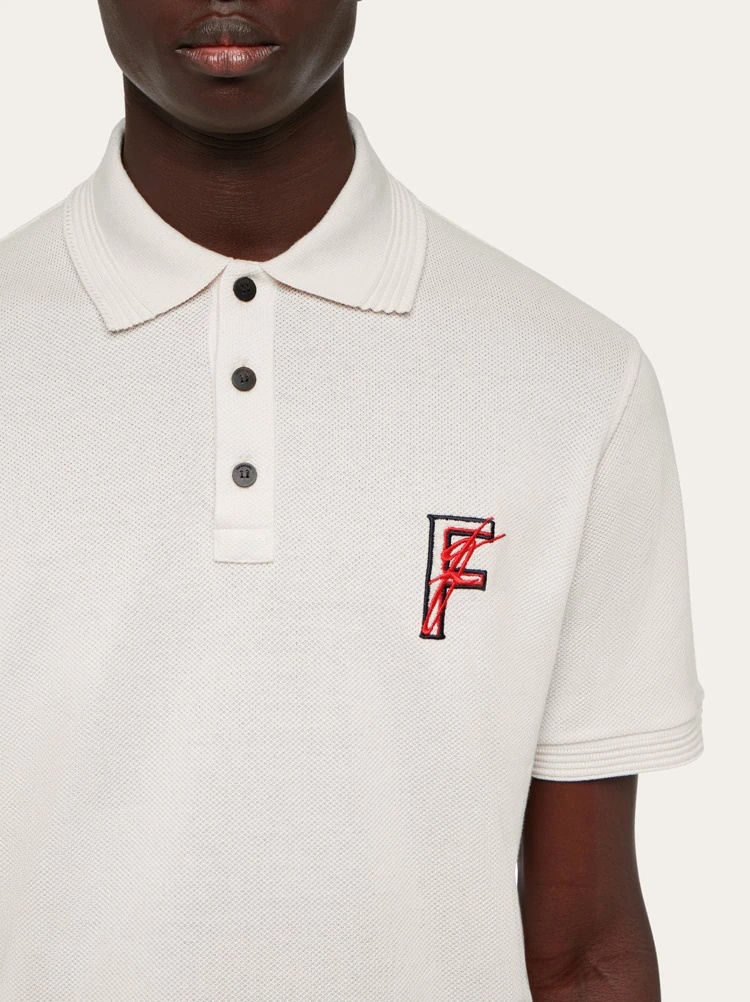 Ferragamo Herren Polohemd Aus Bio-baumwolle In White