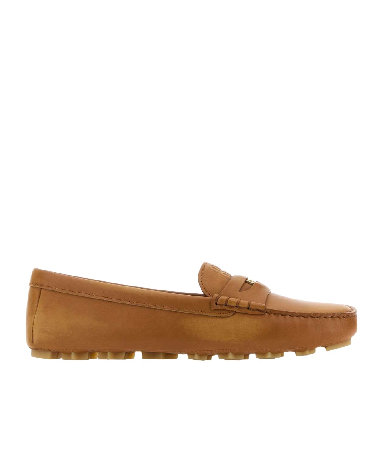 Miu Miu Woman Camel Leather Loafers In Brown