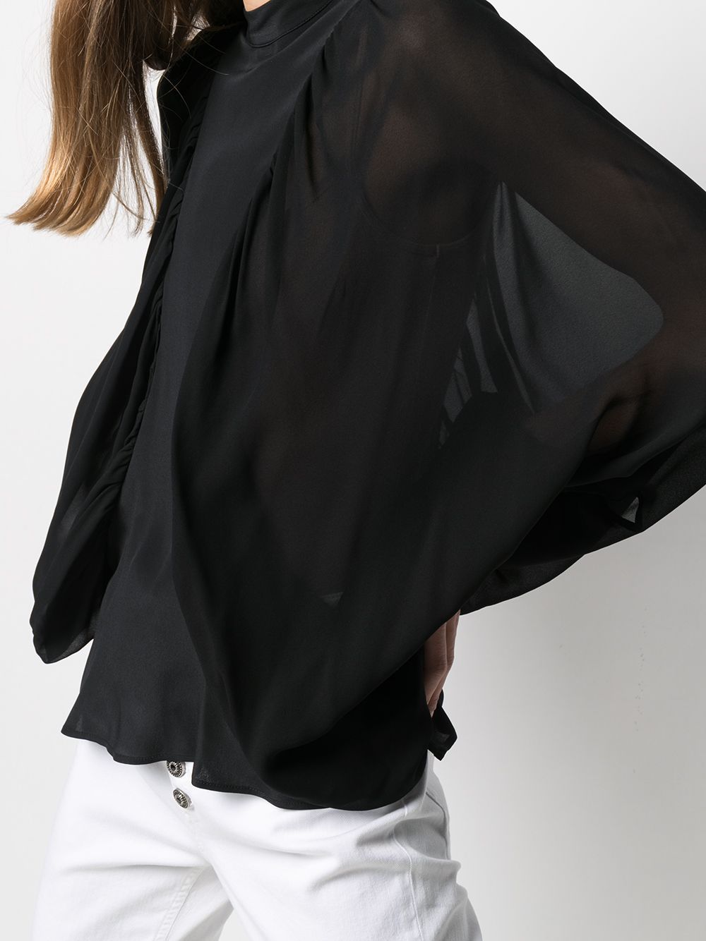 Dondup Sheer Bat Sleeves Blouse In Black