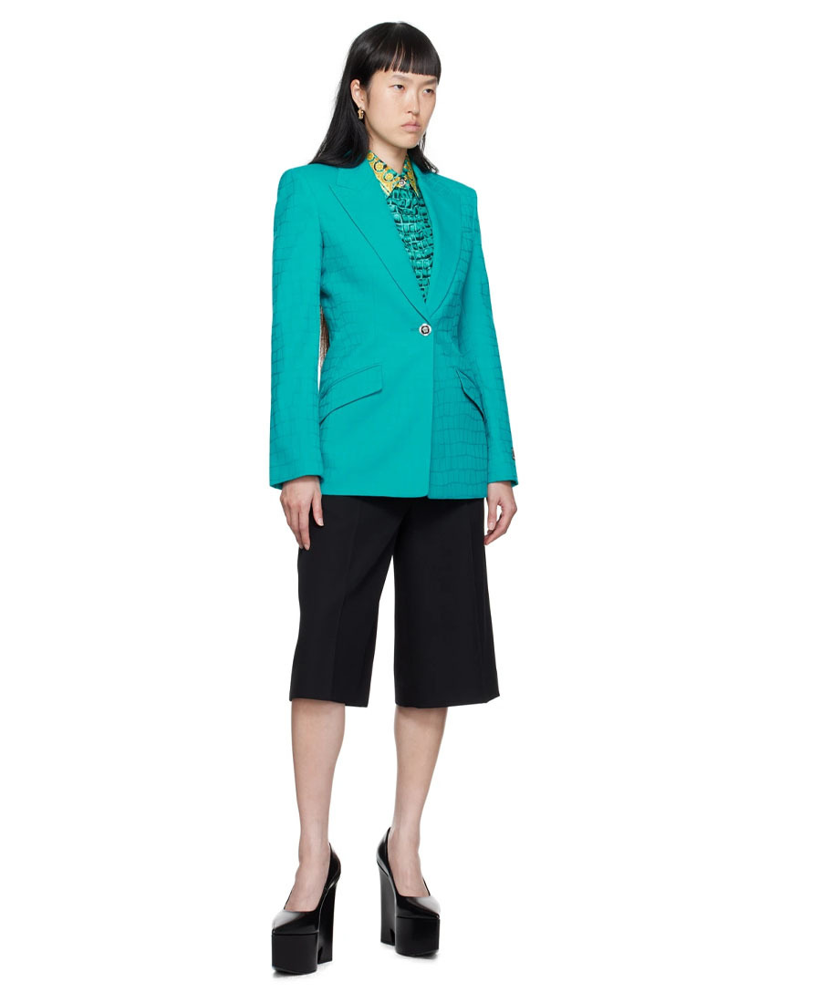 Versace Blue Jacquard Blazer In Green