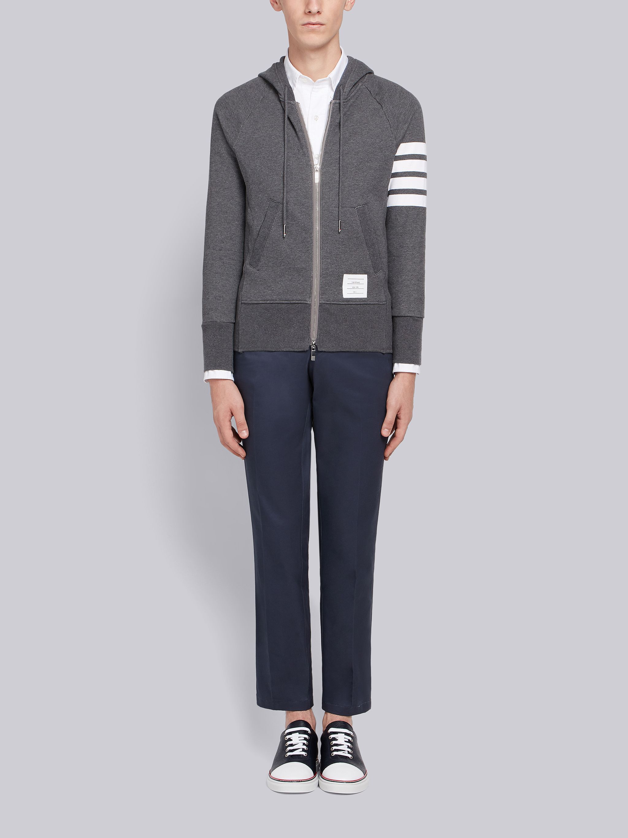 Shop Thom Browne Engineered 4-bar Zip-up Jersey Hoodie In Gray