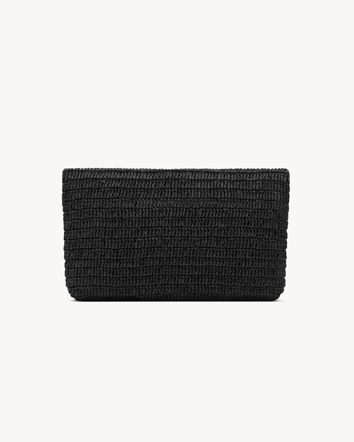Saint Laurent Cassandre Large Envelope Pouch In Raffia In Black