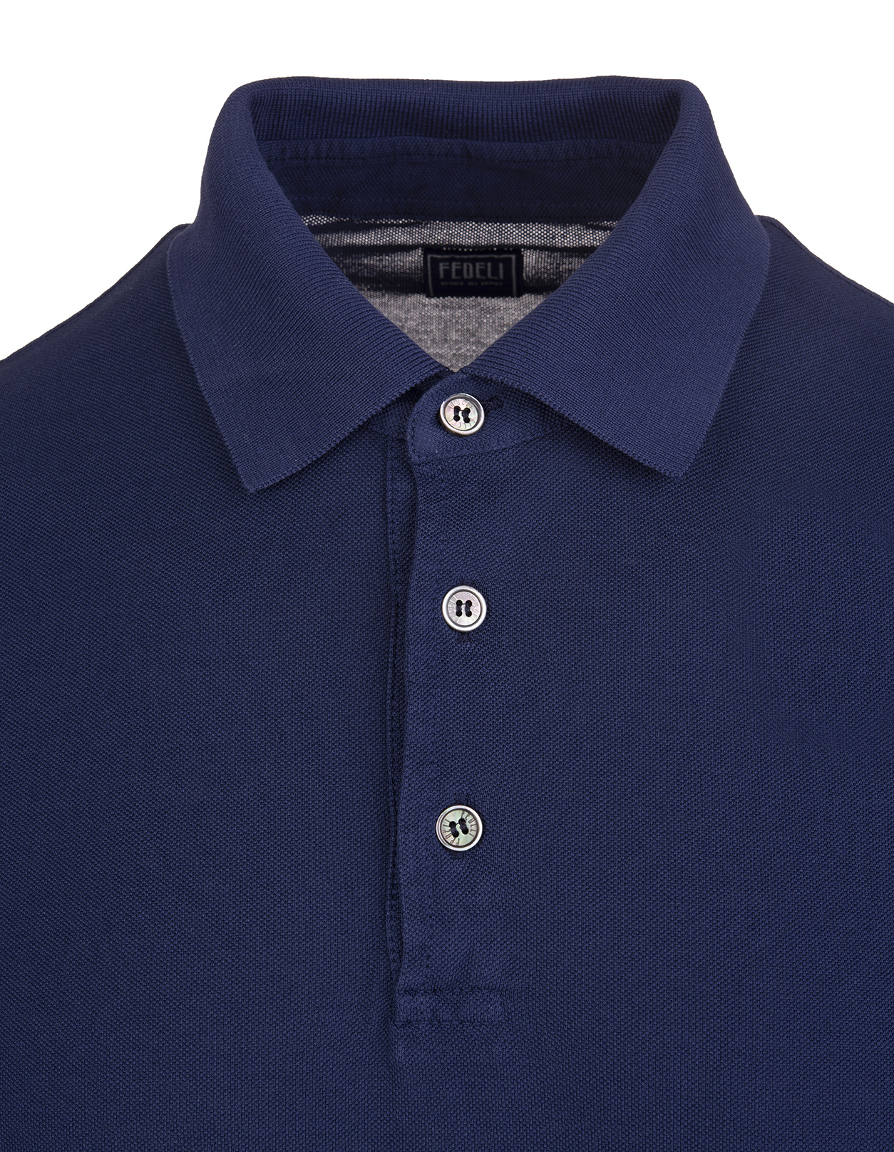 Fedeli Piquet Polo With Collar And Short Sleeves In Blue