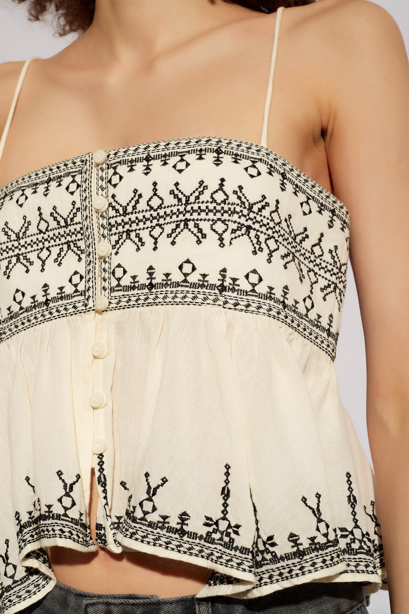 Isabel Marant Étoile Piyae Geometric-embroidery Top In Nude