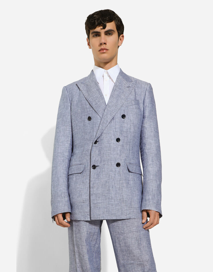 Dolce & Gabbana Taormina Double-breasted Unlined Pure Linen Blazer In Gray