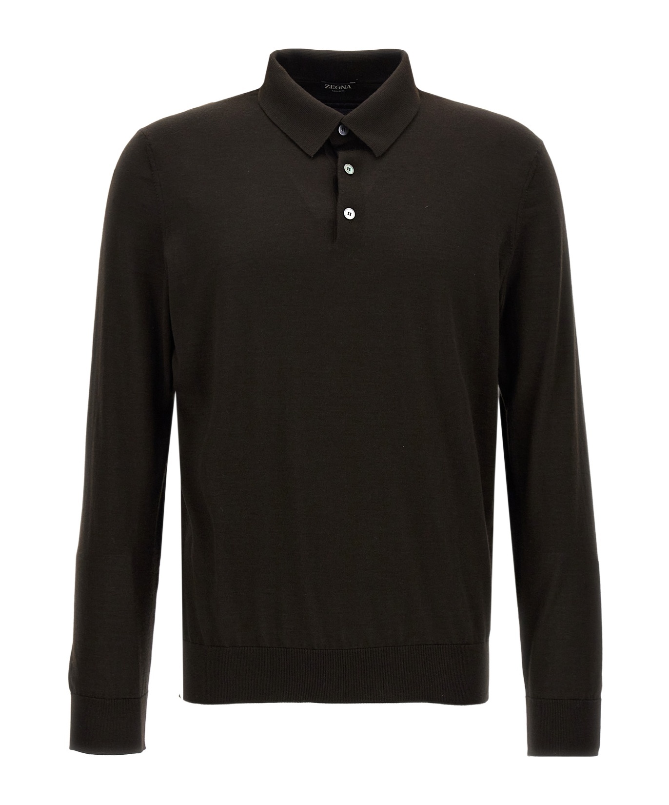 Zegna Cashseta Essential Long Sleeve Regular Fit Polo Shirt In Black
