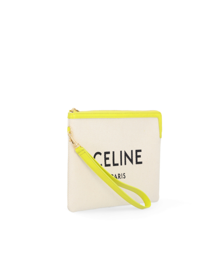 Celine Small Fabric And Cowhide Lace Hand Bag In White