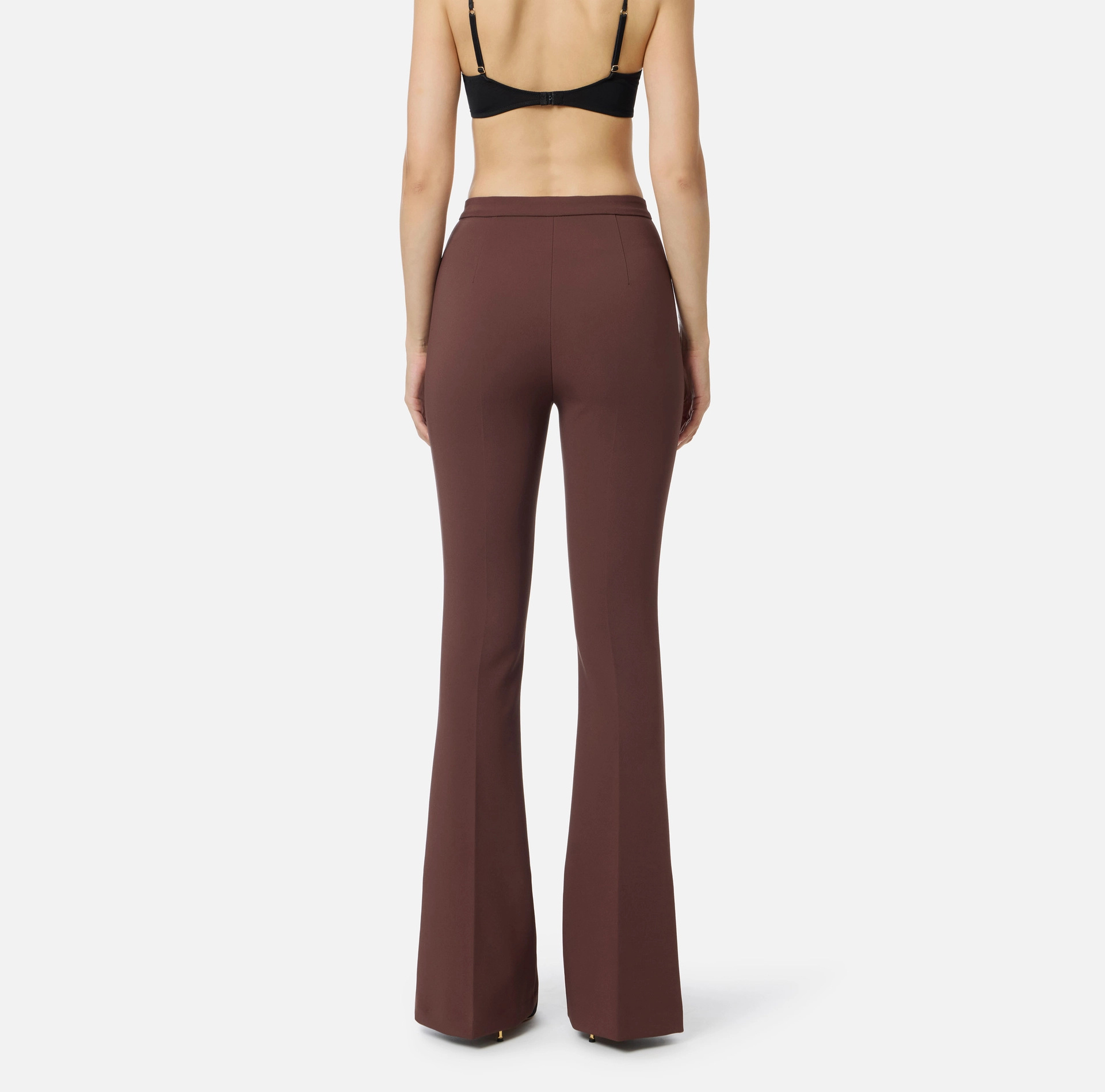 Elisabetta Franchi Zip-front Flared Trousers In Brown