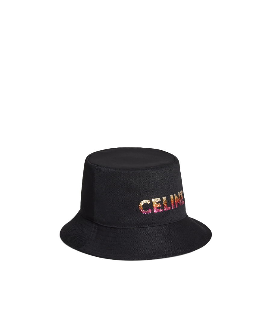 Celine Embroidered Bucket Hat In Cotton Gabardine In Black