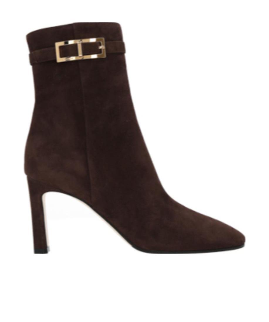 Sergio Rossi Side-buckle Suede Boots In Animal Print