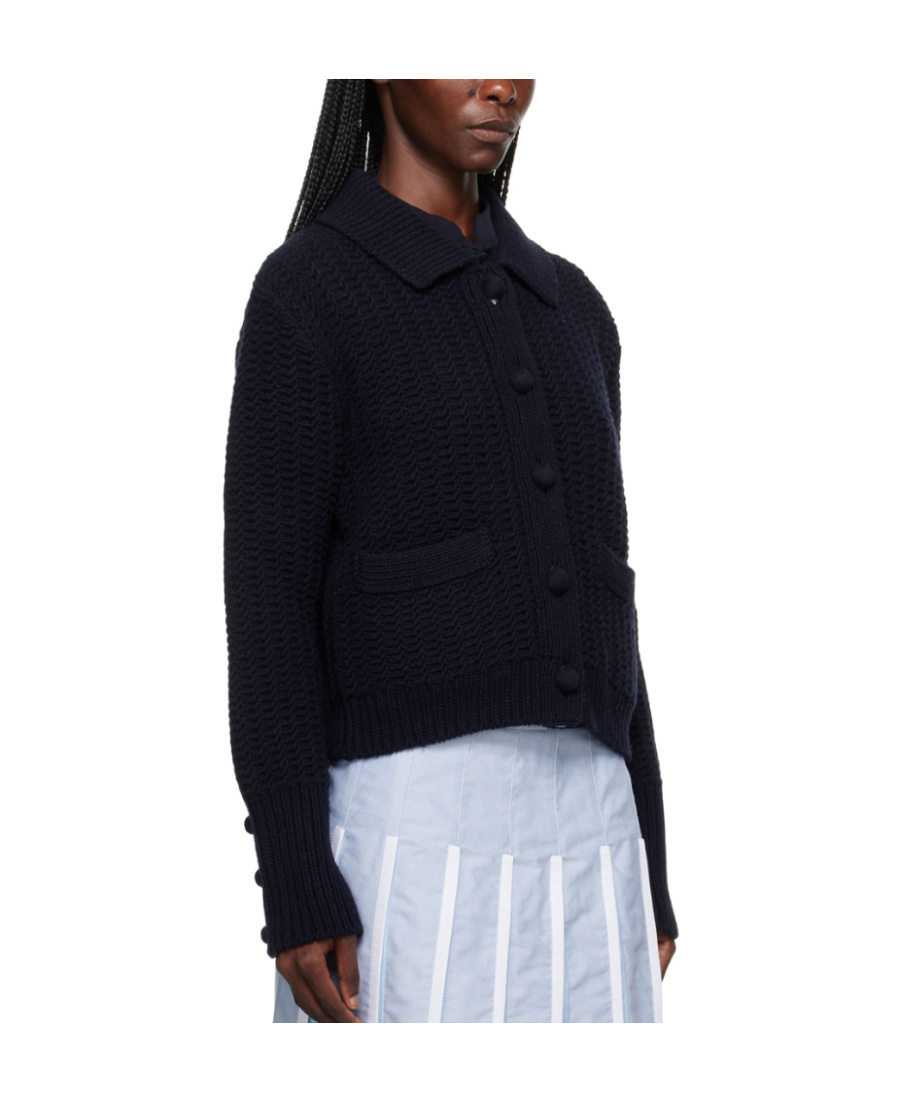 Thom Browne Chunky-knit Merino-wool Cardigan In Navy Blue