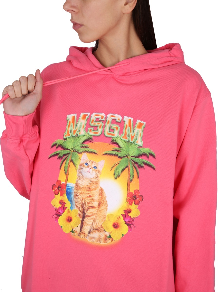 MSGM MSGM CAT PRINTED DRAWSTRING HOODIE