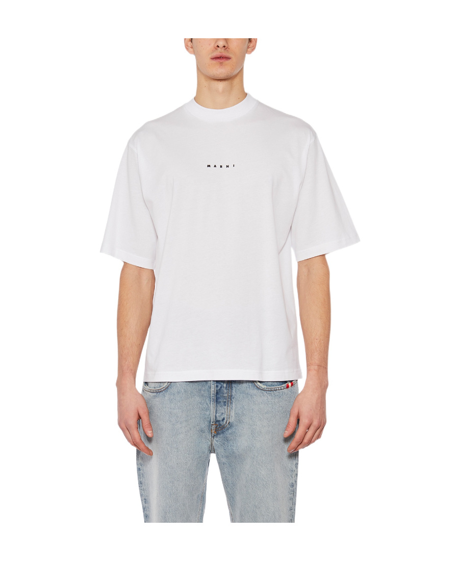 Marni White Cotton T-shirt With Logo Print In White