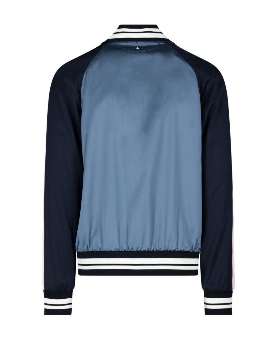 Valentino Logo-patch Viscose And Cotton Bomber Jacket In Blue