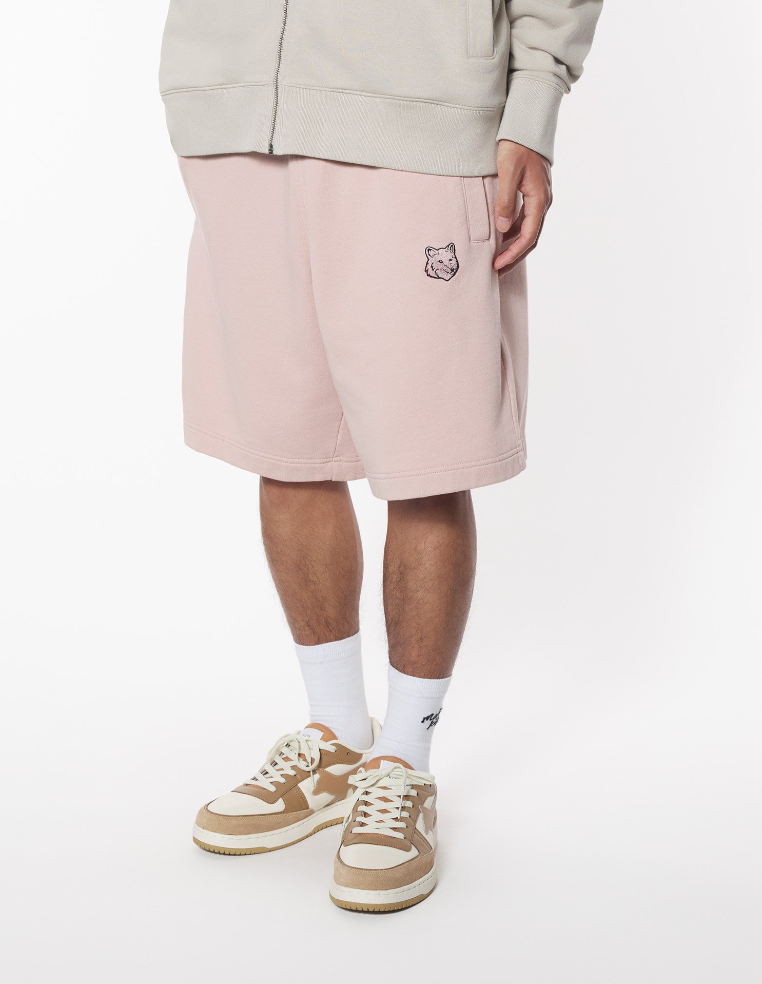 Maison Kitsuné Bold Fox-head Paneling Loose Sports Shorts In Pink